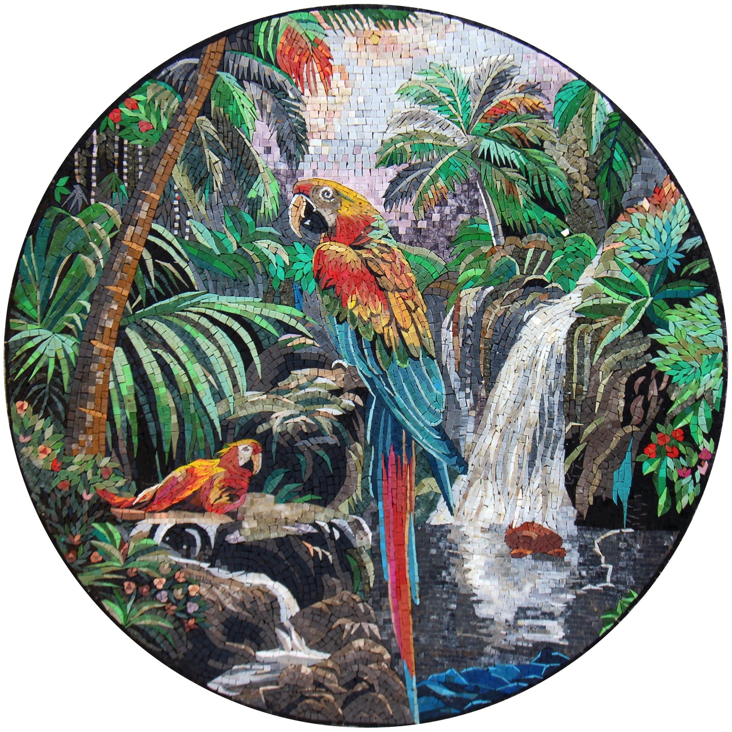 32" Parrot Mosaic Medallion – Tropical Bird Design, Nature-Inspired Home Decor, customization available