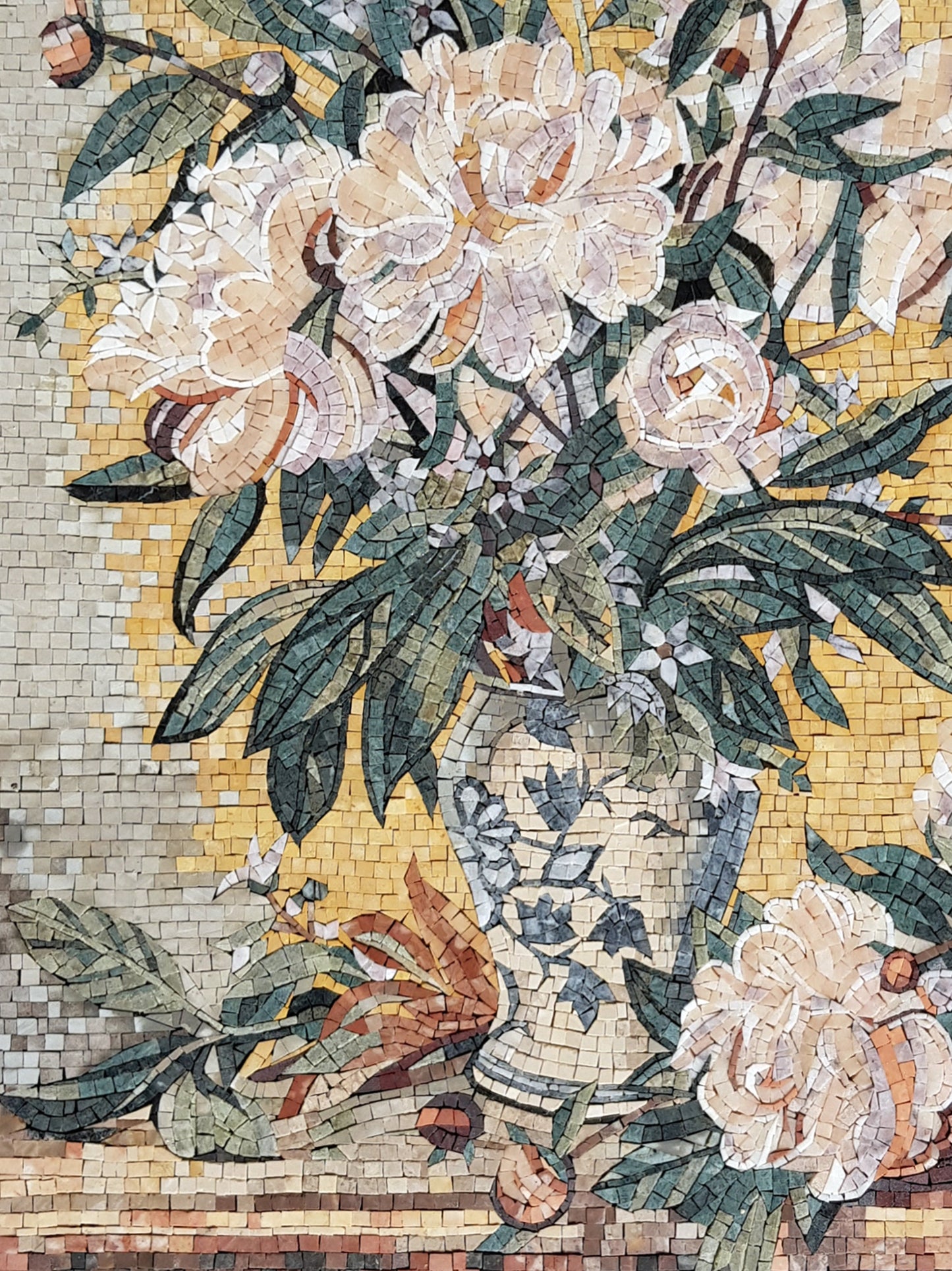 COLORFUL FLOWER VISE - Overflowing Handmade Marble Mosaic Wall Art. Natural Stone Artwork
