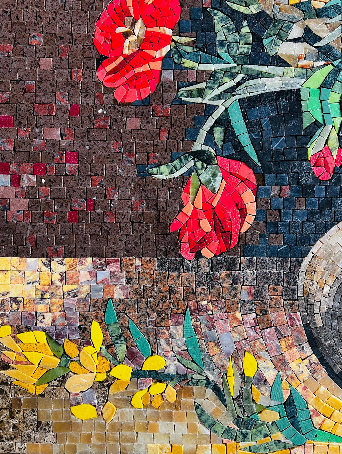 28"x24" Red & Yellow Flower Mosaic Wall Art – Vibrant Floral Home Decor, Customization Available