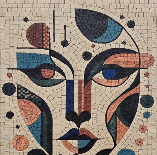 Geometric Female Head Mosaic Wall Art – Handmade Marble Tile Portrait Décor - Customization available