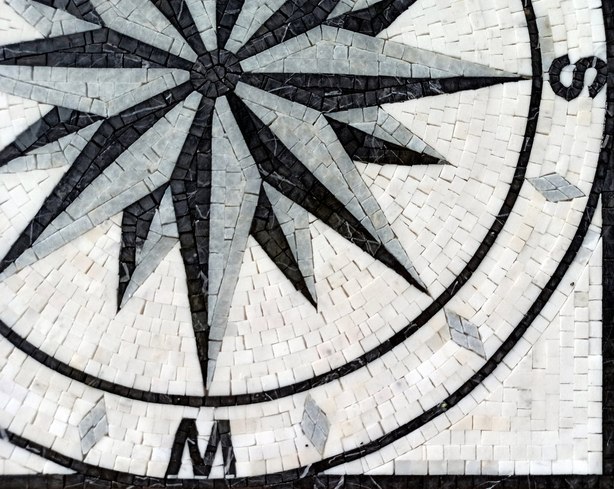 Handmade Compass Mosaic Tile: Nautical Stone Backsplash (32x32)