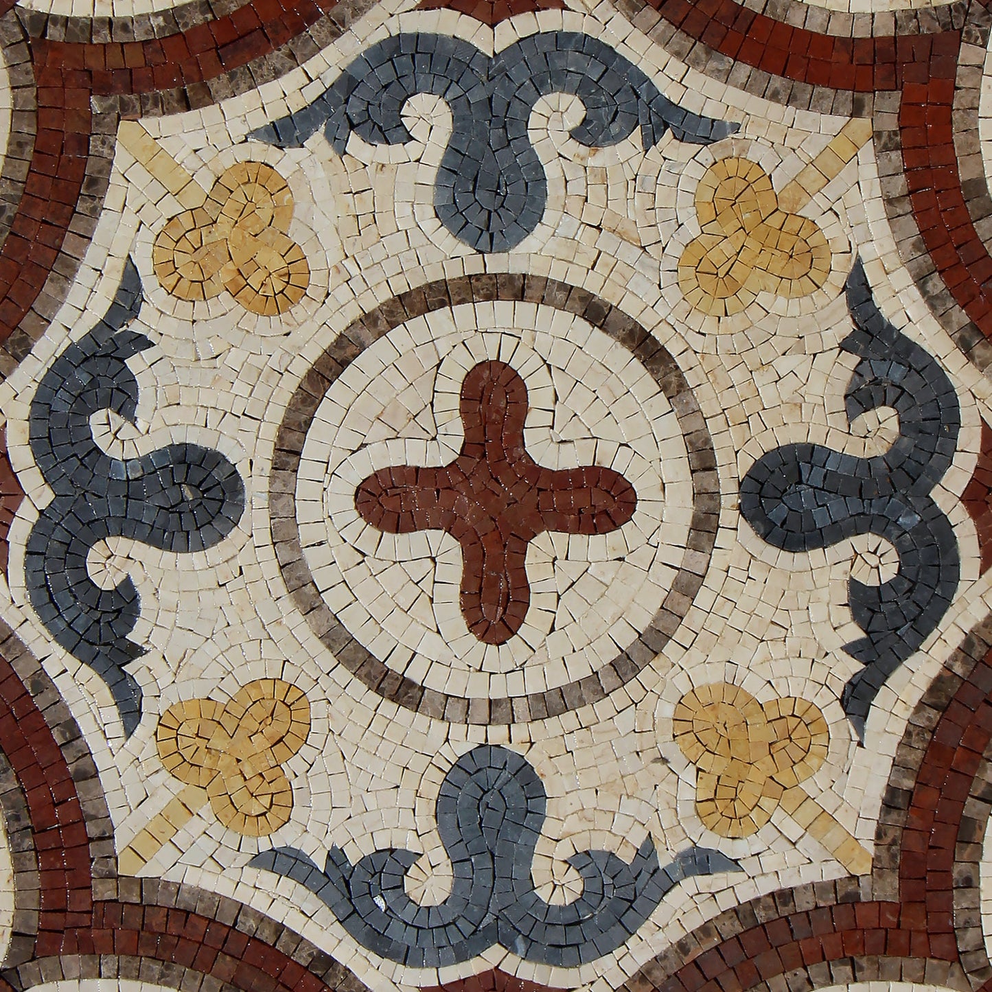 Handmade Marble Mosaic Tile: Geometric Floral Pattern (24x24)