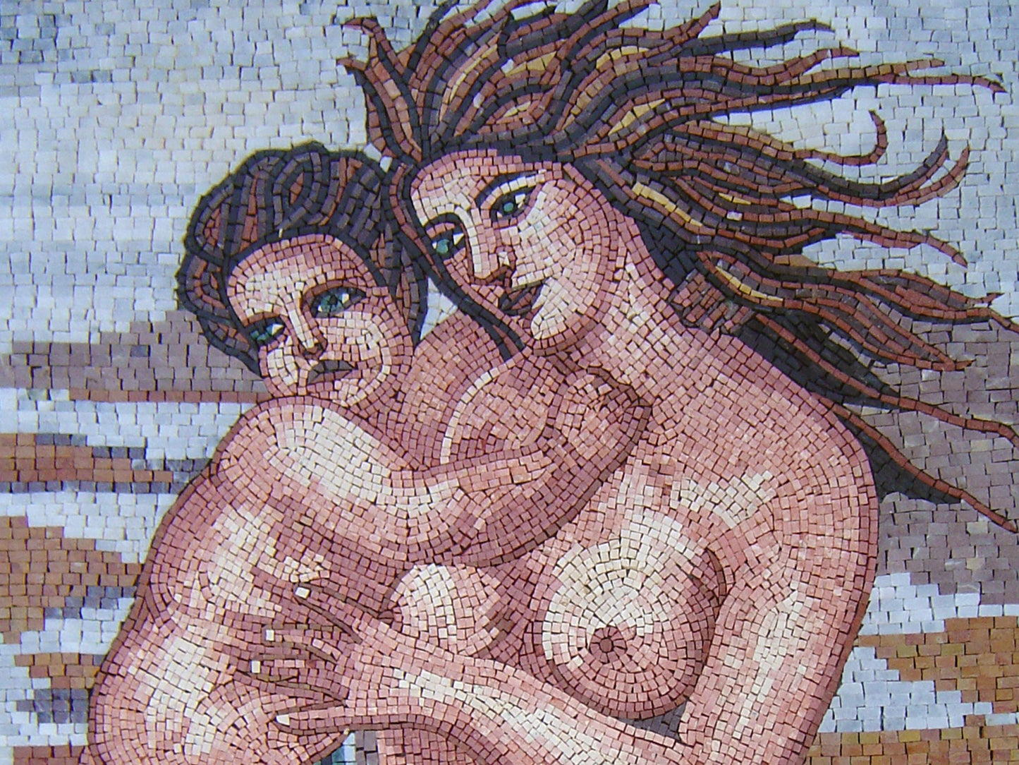 Handmade Mermaid and Child Marble Mosaic Tile Art (40” x 30”)