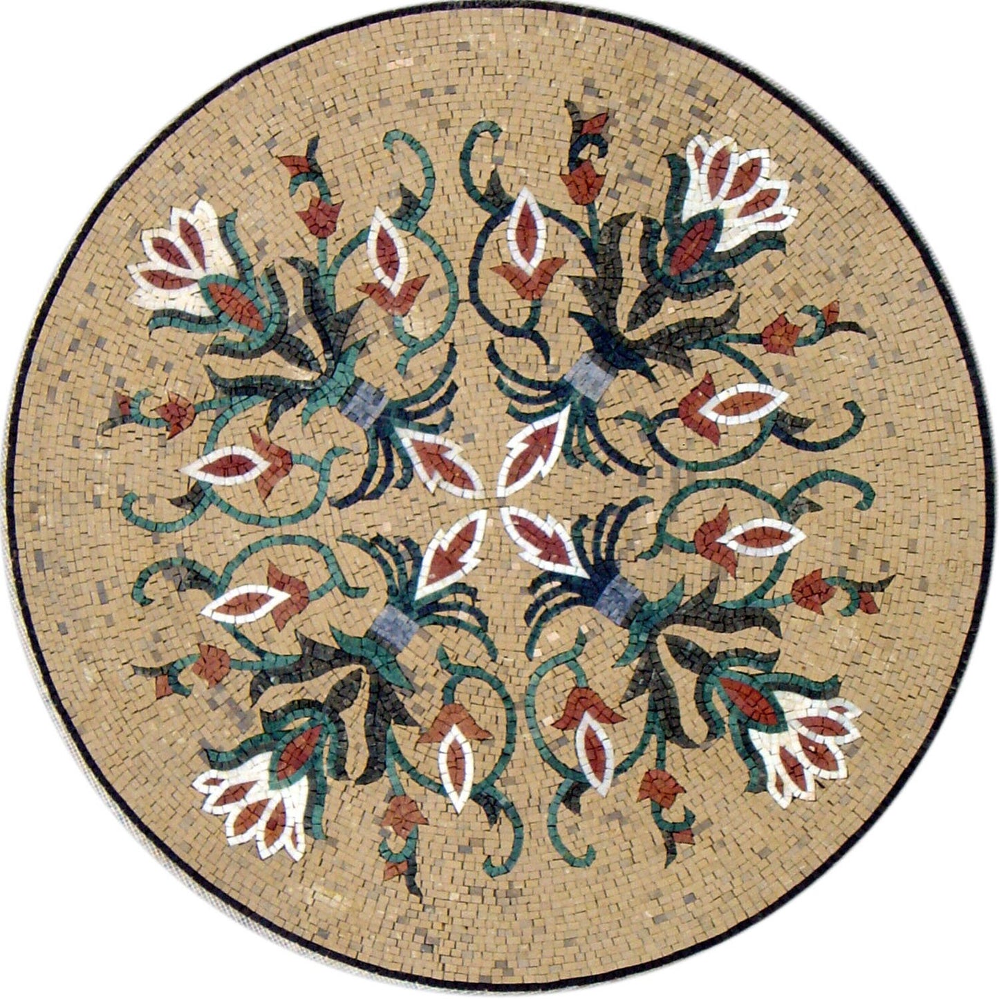 Floral Harmony-40" Handmade Medallion Marble Mosaic Floral Pattern Art Tile Stone Décor - Customization available