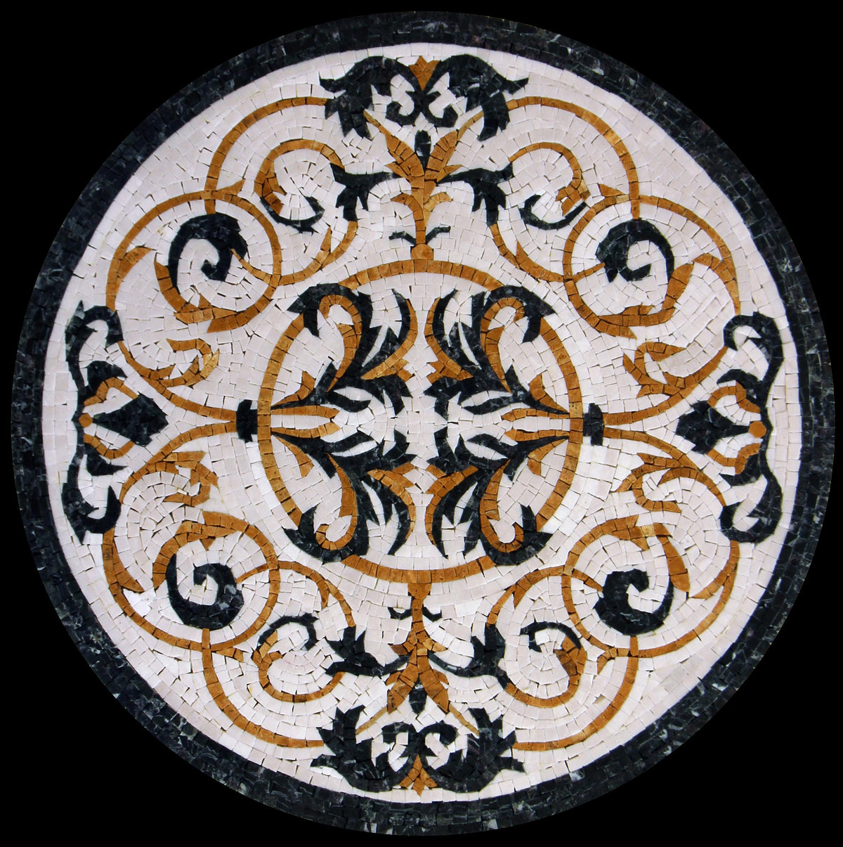 Handmade Marble Mosaic Medallion: 20-Inch Round Geometric Tile Art