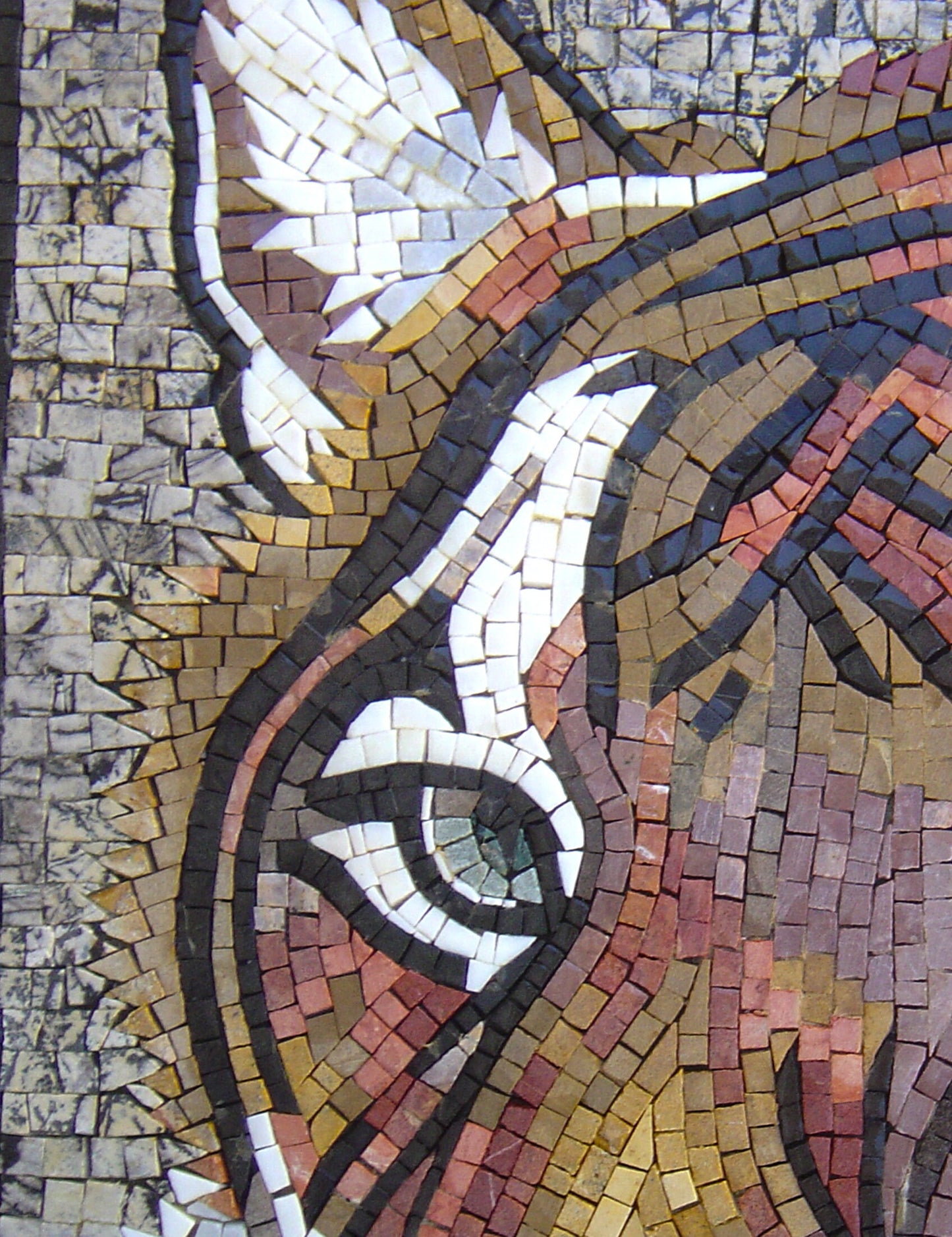 Handmade Tiger Mosaic: Wild Animal Marble Tile Art (36x28)