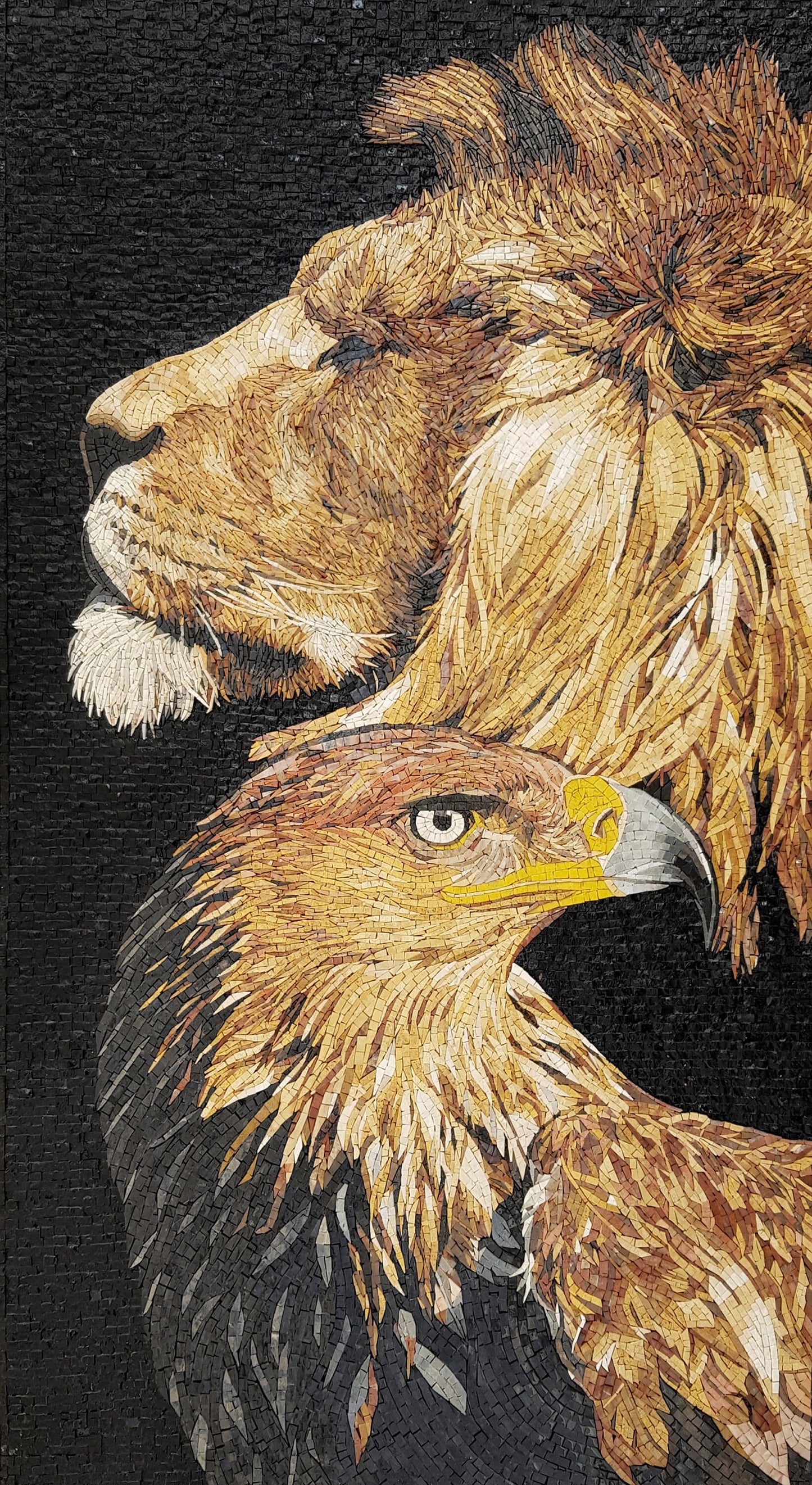 Lion & Falcon Mosaic Tile Art: Handmade Stone Wall Decor