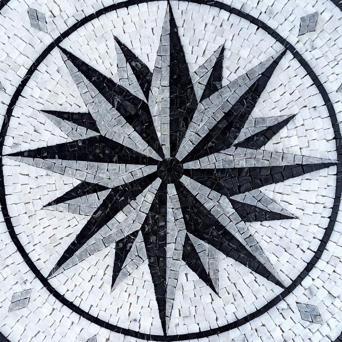 Artisanal Beauty: Handmade Compass & Pool Medallion Marble Mosaic Art Tiles - Customization available