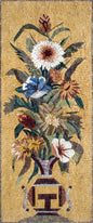 48" Handmade Vertical Mixed Floral Bouquet In Vase Mosaic Marble Tiles For Interior Wall