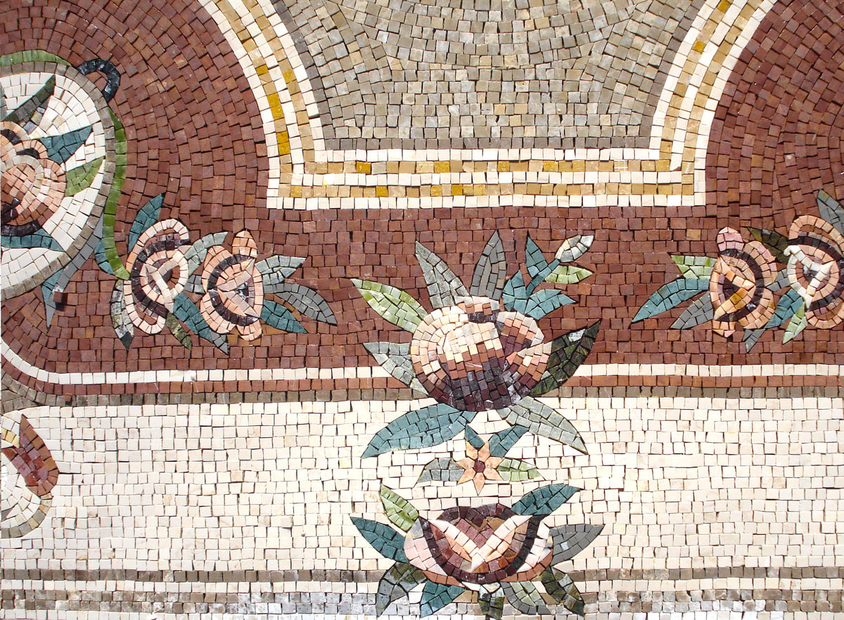 Floral Marble Mosaic Rug: Handmade Stone Carpet (104” x 72")