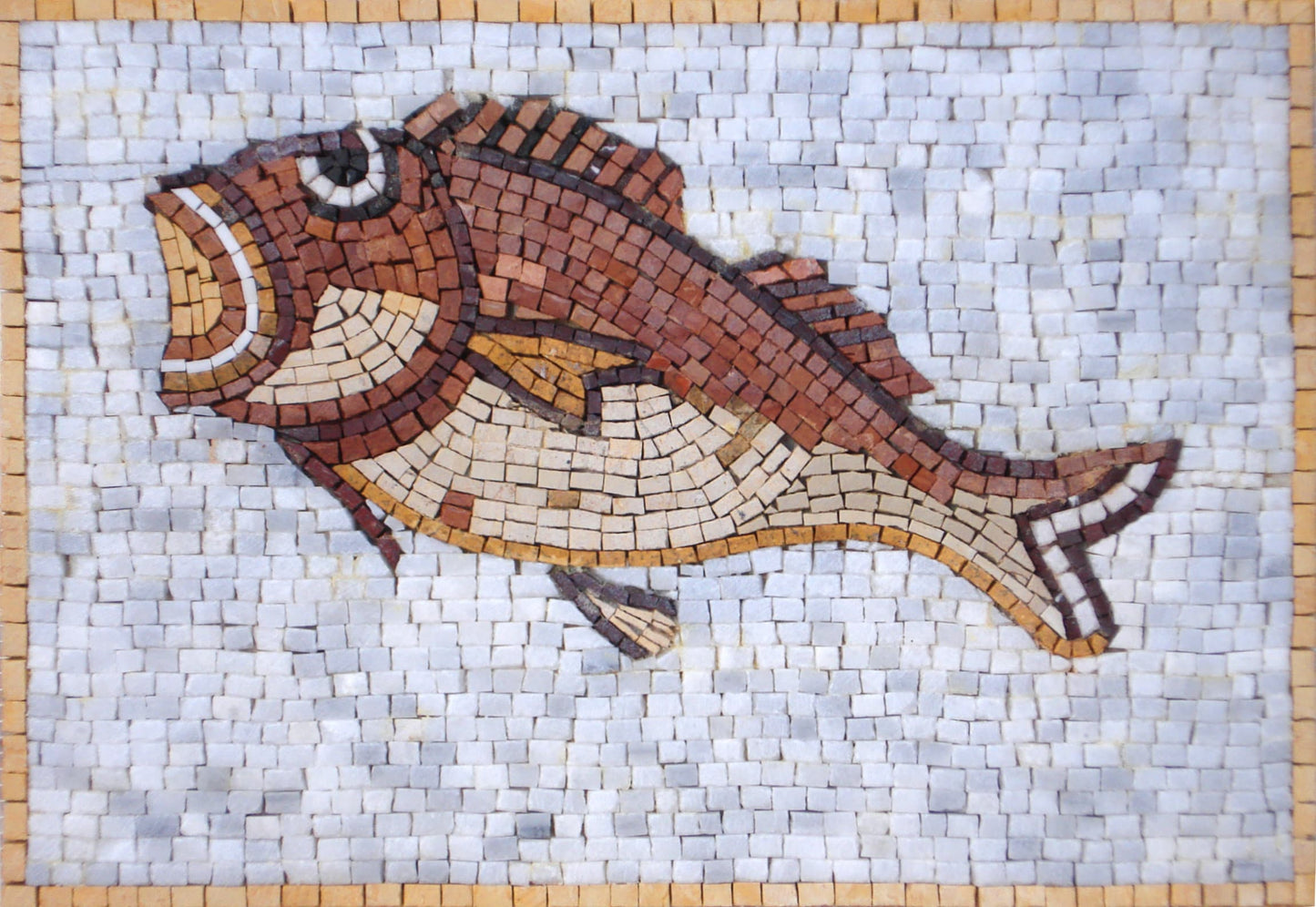 Handmade Fish Mosaic Tile Art: Marble Sea Animal Decor (16" x 12")