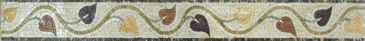 Botanical Leaf Mosaic Border Tile: 40"x6" Marble Art