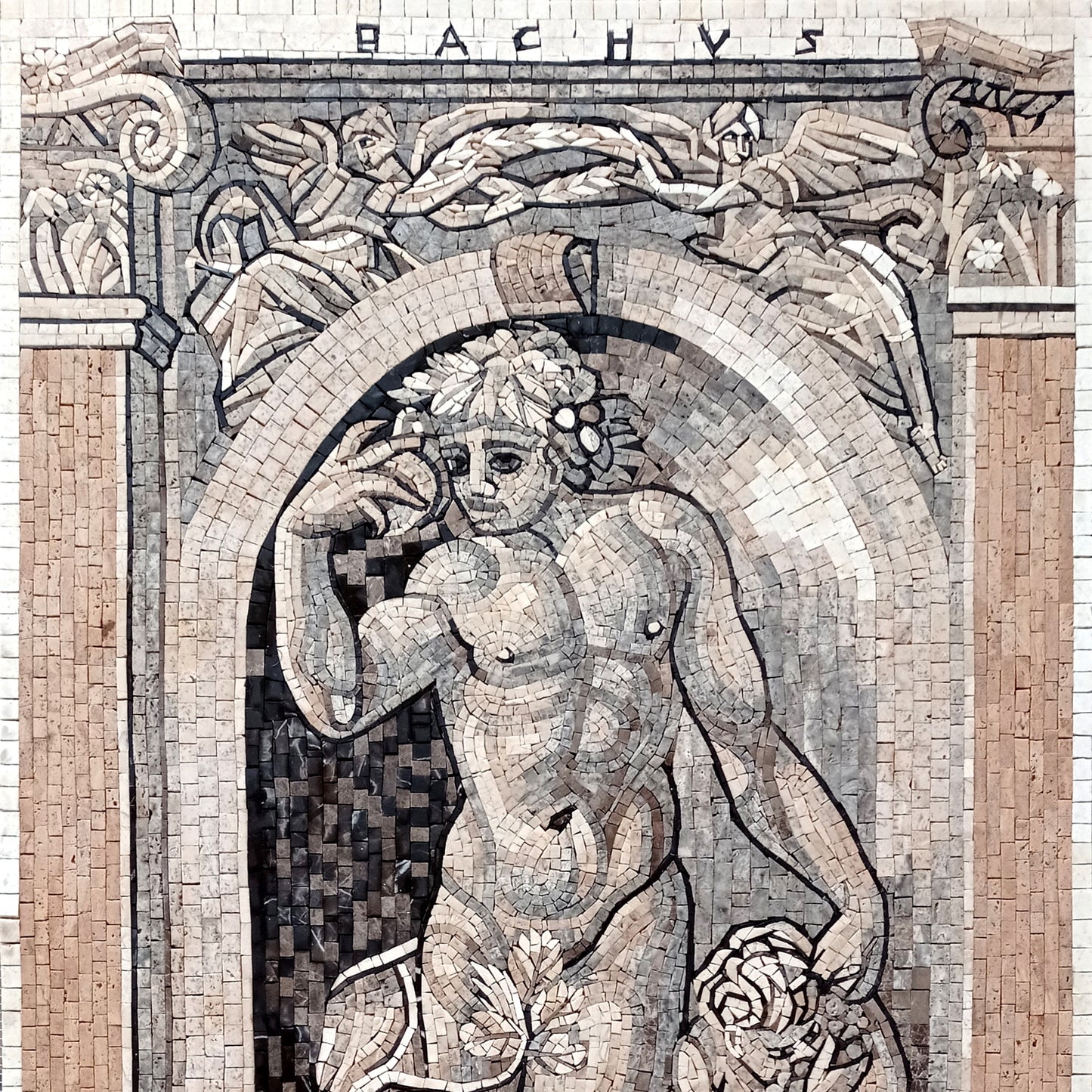 Dionysus Mosaic Tile: Handmade Greek God Bacchus Art (60” x 36”)