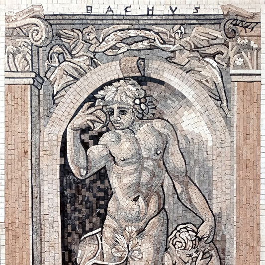 Dionysus Mosaic Tile: Handmade Greek God Bacchus Art (60” x 36”)