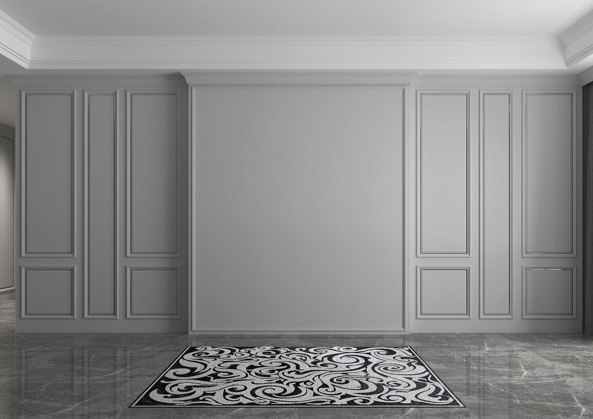Handmade Marble Mosaic Tile: Waves Pattern, Indoor/Outdoor (58” x 40")