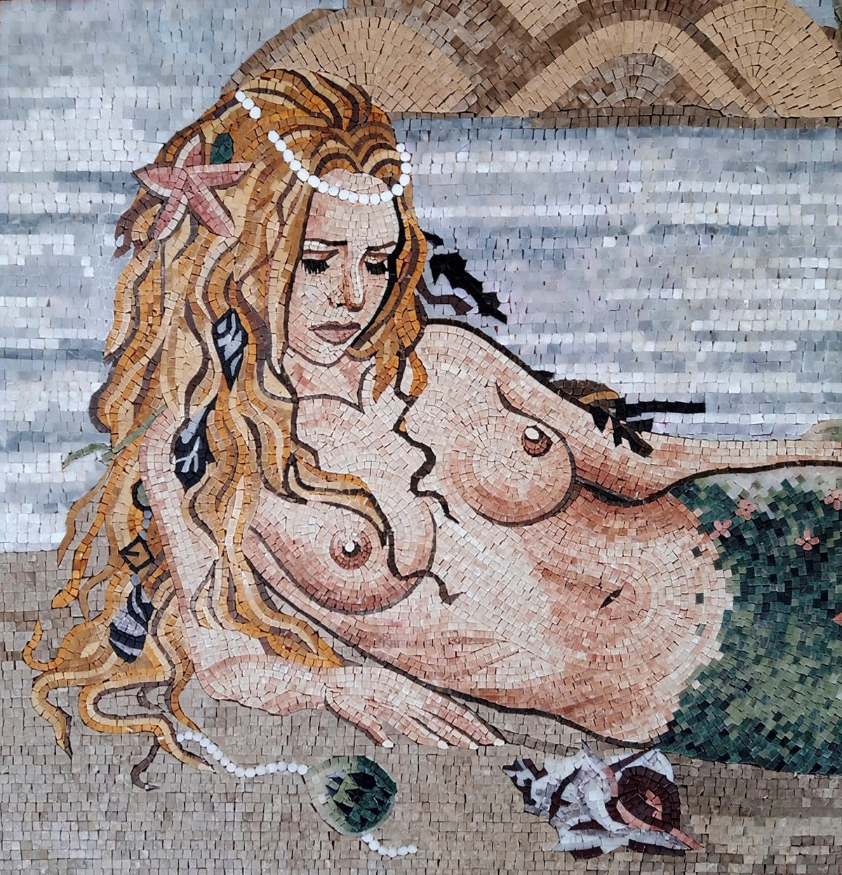 Handmade Mermaid Mosaic Tile Art: Seashore Goddess Decor