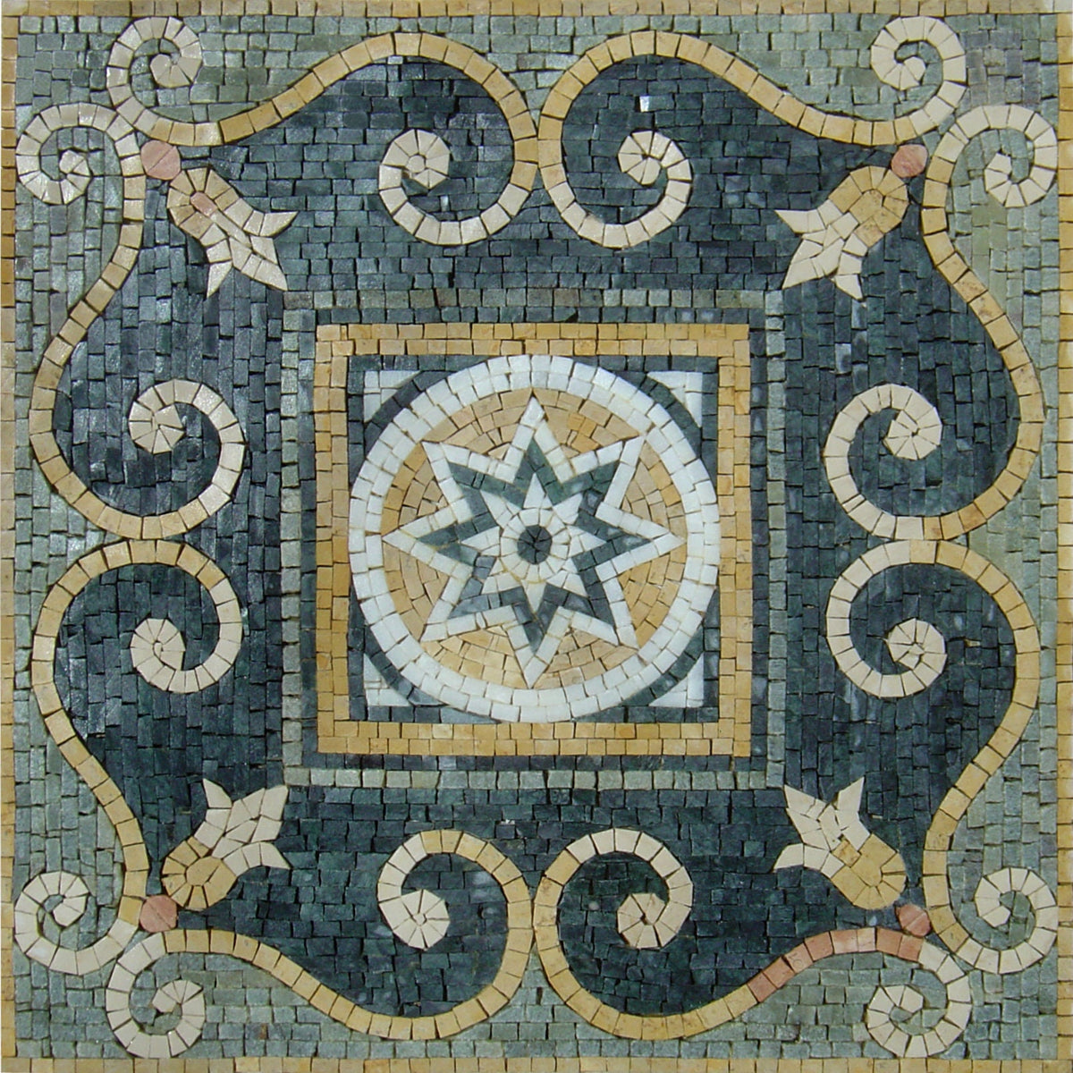Handmade Floral Marble Mosaic Tile Backsplash - 24” Square
