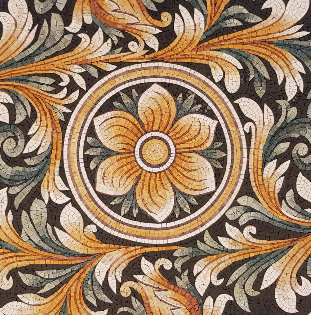 36" Architectural Mosaic Medallion –  Geometric Design, Nature-Inspired Home Decor, customization available