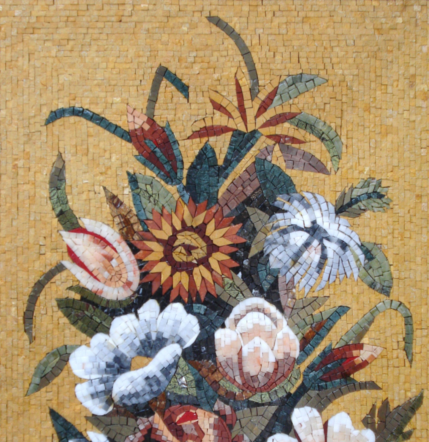 Handmade Marble Mosaic Art: Floral Wall Decor (40” x 24”)