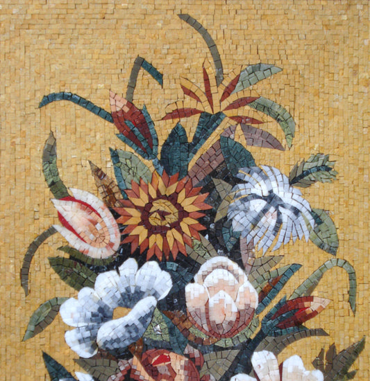 Handmade Marble Mosaic Art: Floral Wall Decor (40” x 24”)