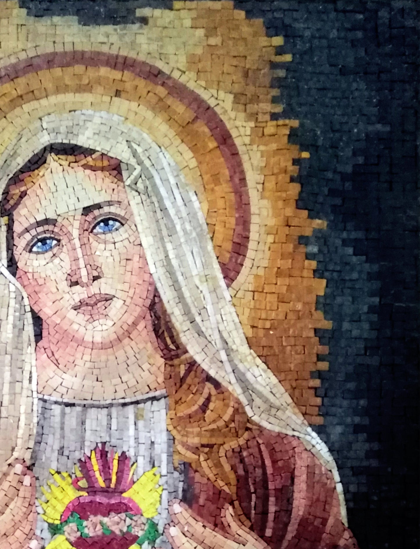 Handmade Virgin Mary Mosaic Tile Art: Religious Christian Artwork (40” x 30")