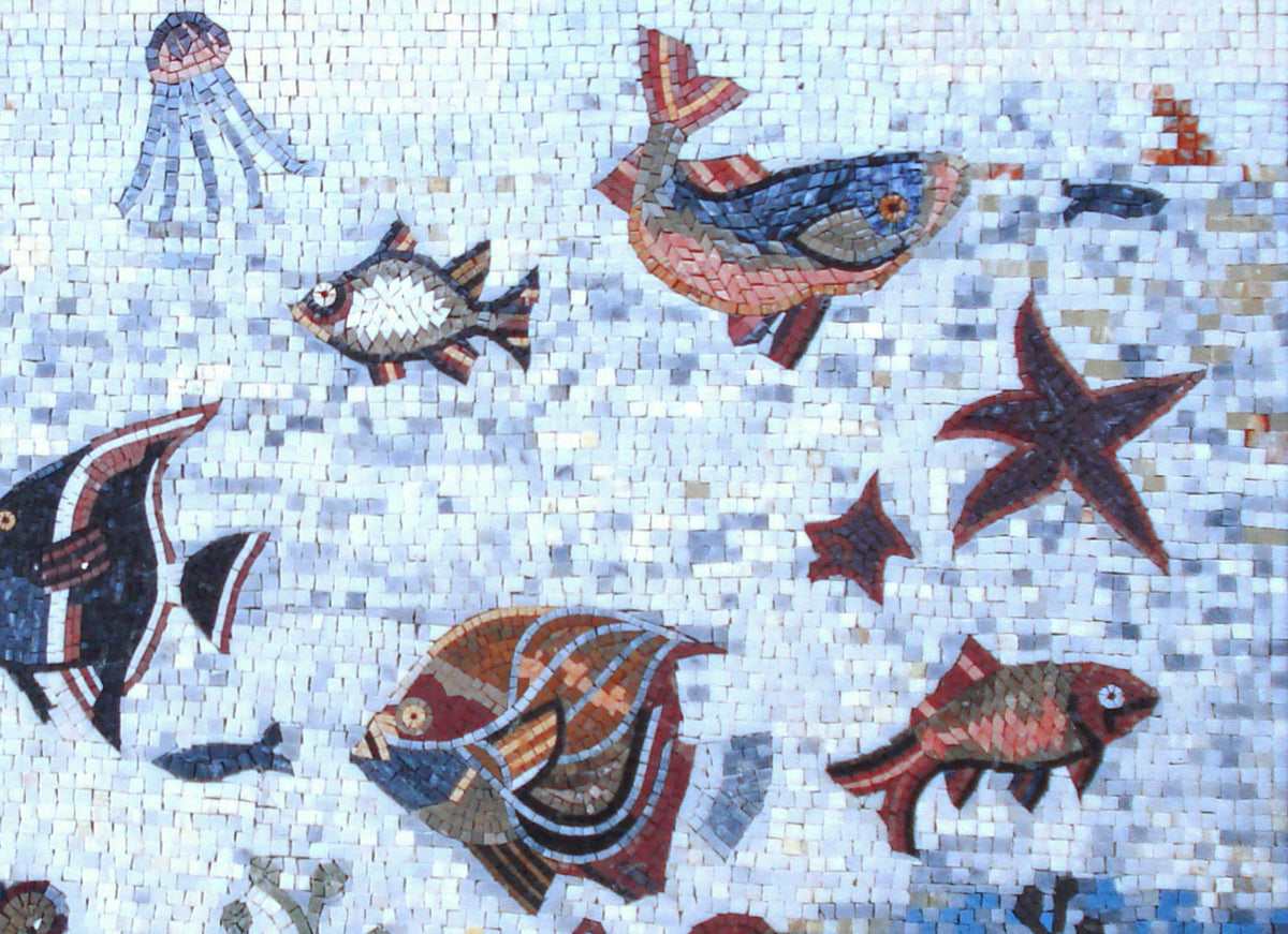 Handmade Sea Animal Mosaic Mural: Ocean Tile Art (50” x 36")