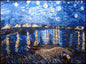 Handmade Ocean Mosaic Mural: Starry Night Harbor Boat Scene