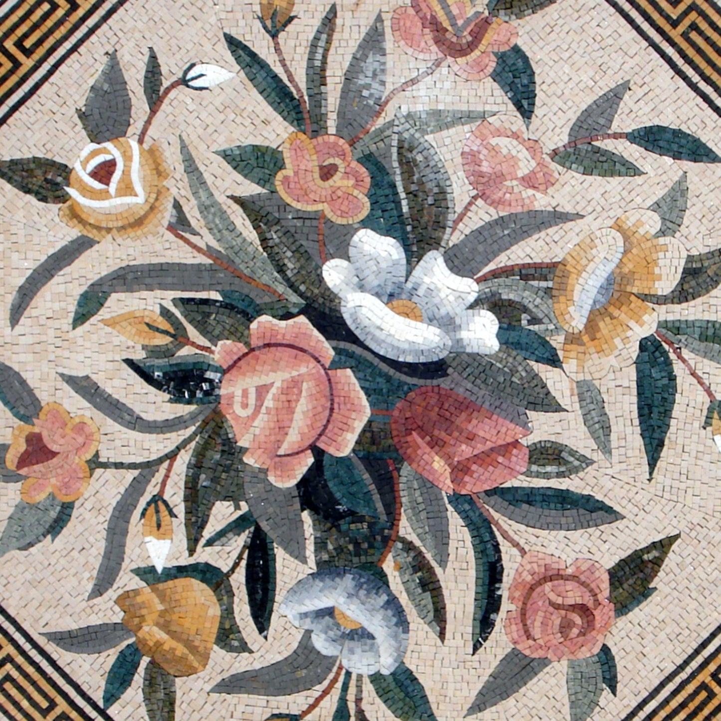 Handmade Marble Mosaic: Roses Bouquet Decorative Tile (48" x 48")