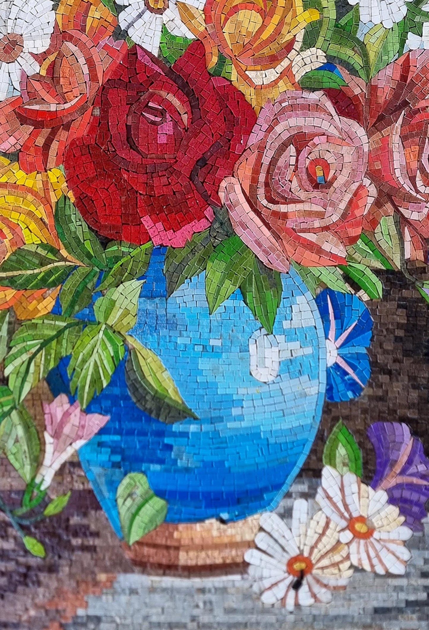 48"x32" Handmade Floral Vase Marble Mosaic Tile Art – Customization Available