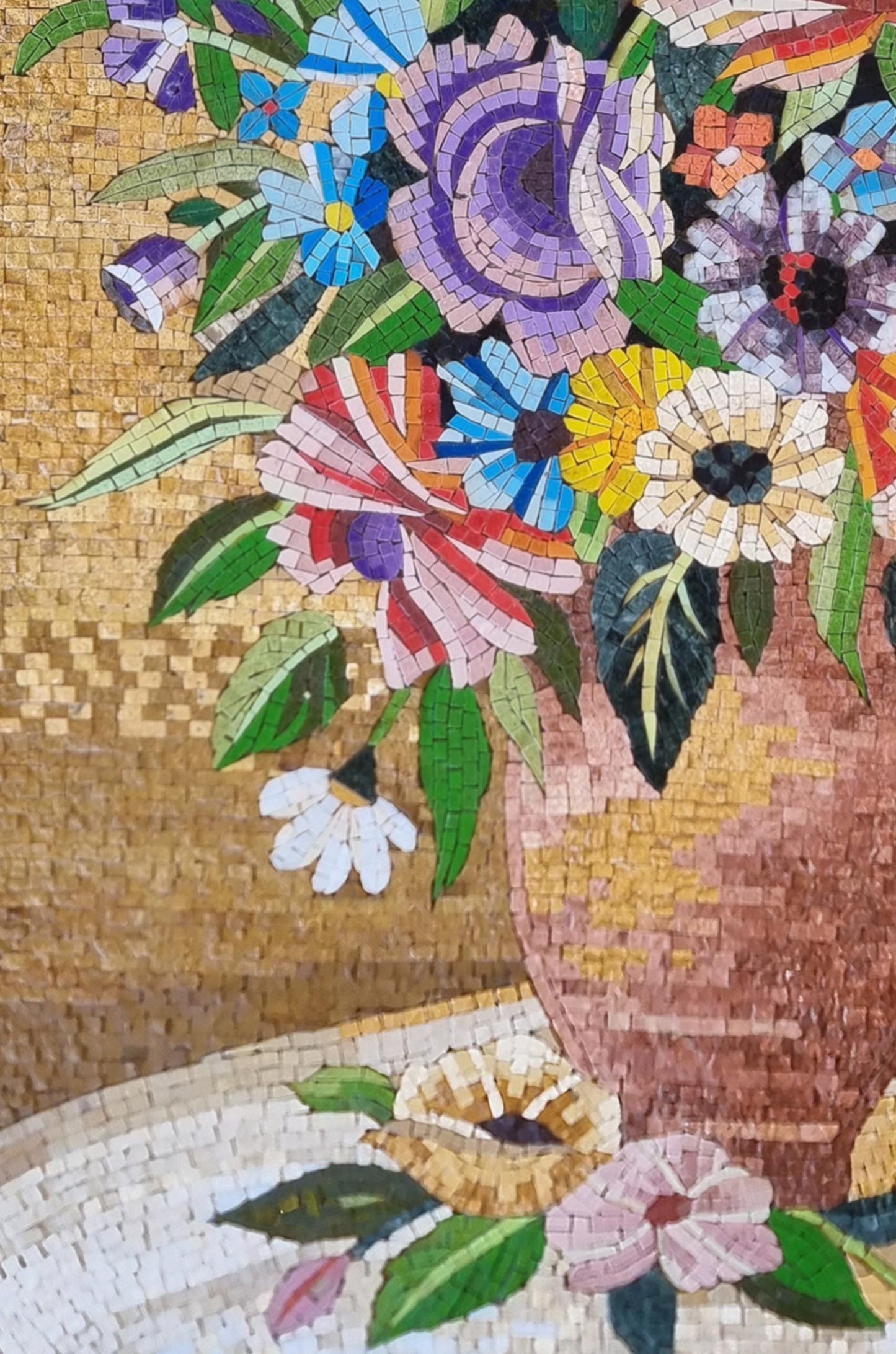 40"x28" Floral Vase Mosaic Wall Art –  Vibrant Flower Arrangement , Customization available