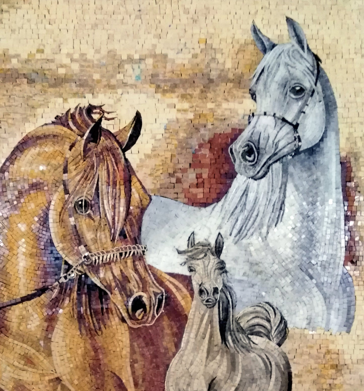 HORSE MOSAIC BACKSPLASH| Animal Mosaic Murals For Living Room And House Warming | Three Horses Mosaic Art Tiles For New Home Walls Decor