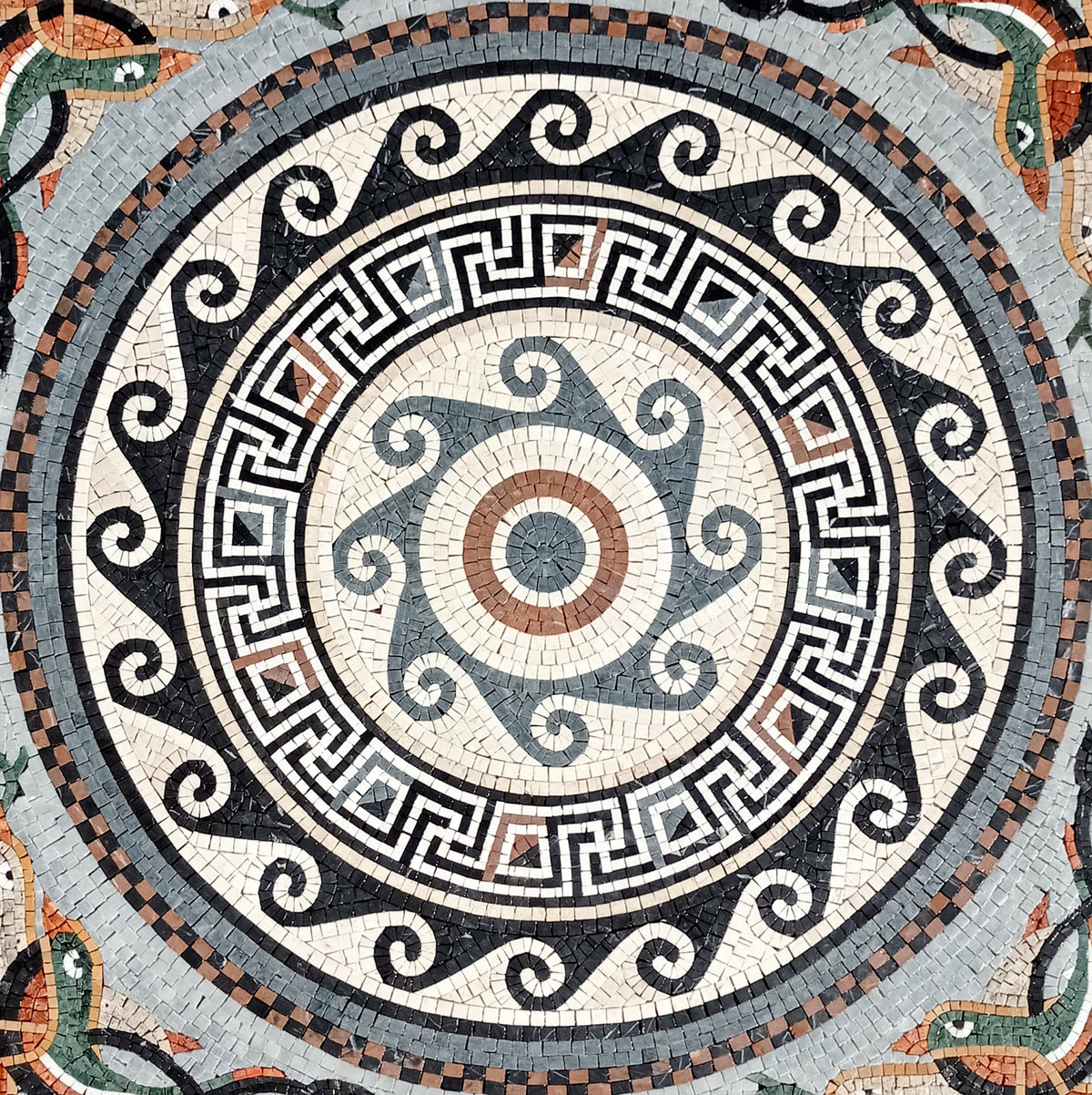 Handmade Dolphin Mosaic Tile: Marble Medallion (40x40)