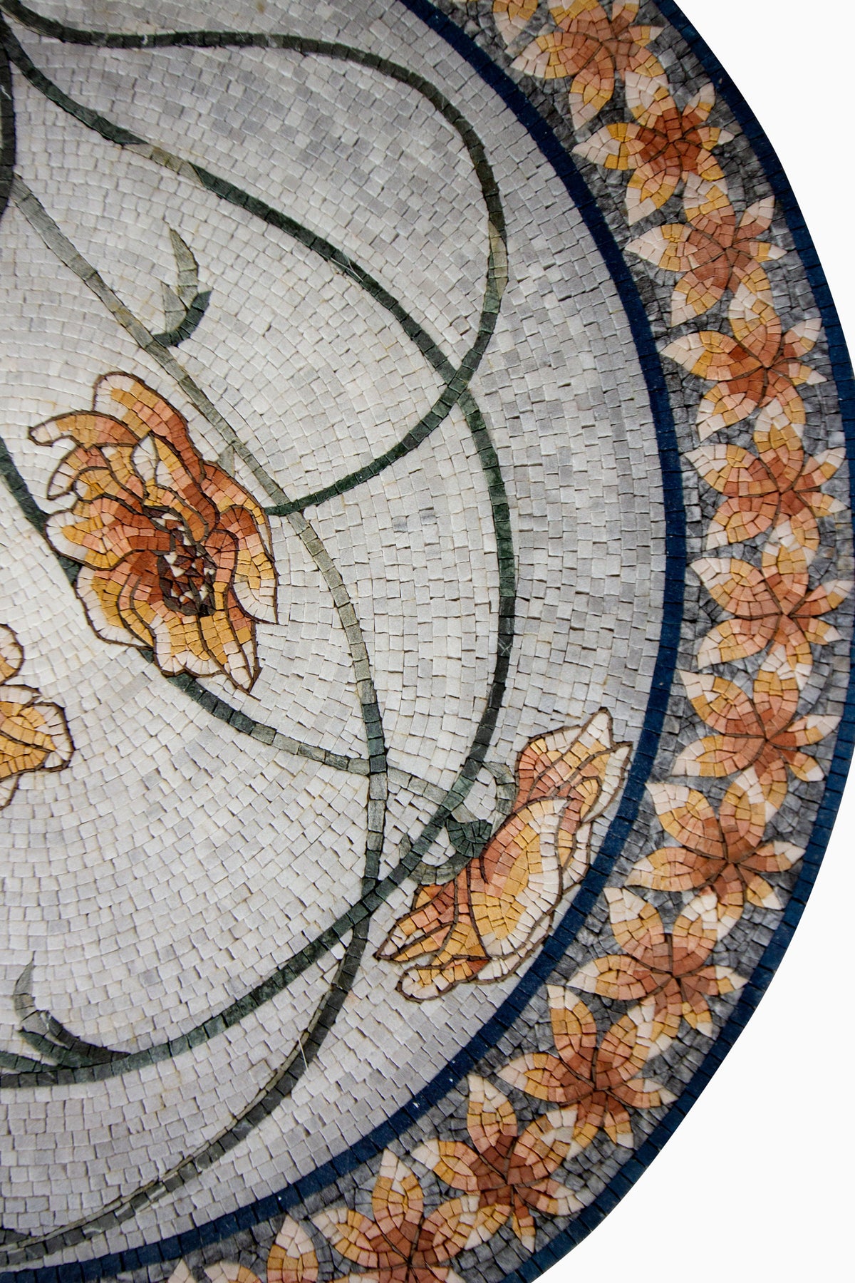 Artisanal Bloom - Handmade Floral Pattern Round Mosaic Medallion Art Tile