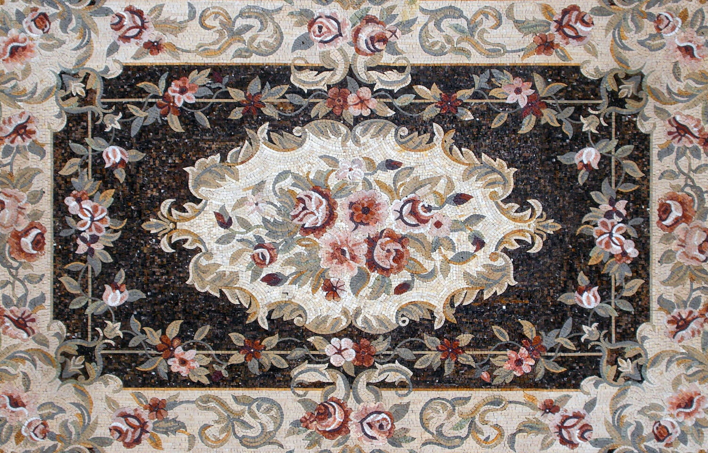 Floral Marble Mosaic Rug: Handmade Stone Art (96” x 60")