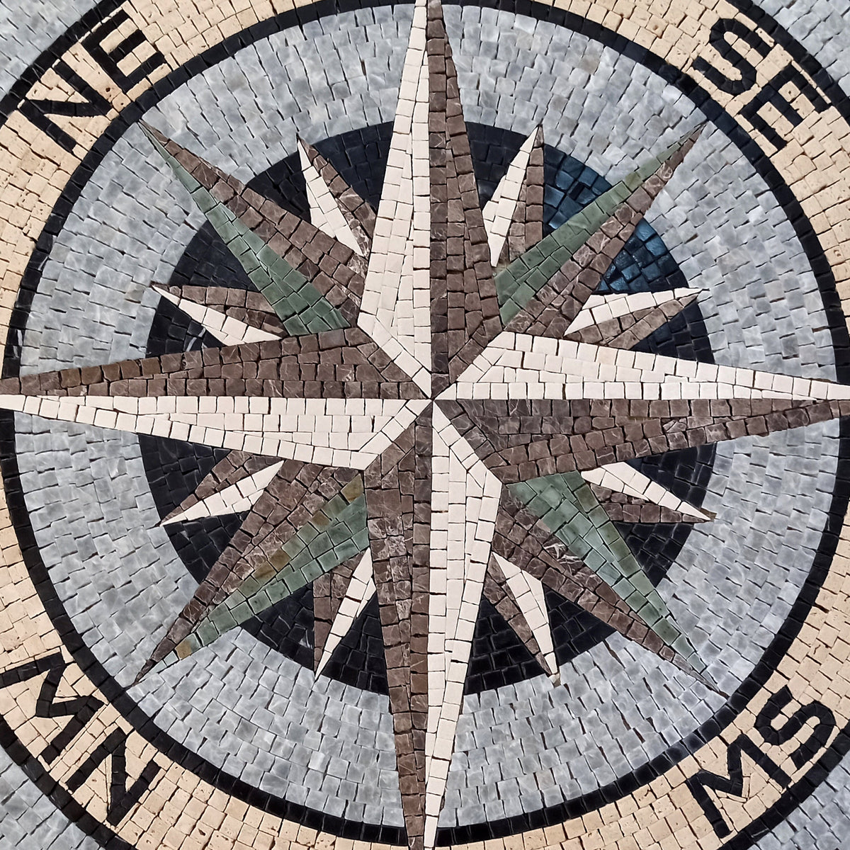 Handmade Marble Compass Medallion: 48-Inch Mosaic Tile Art
