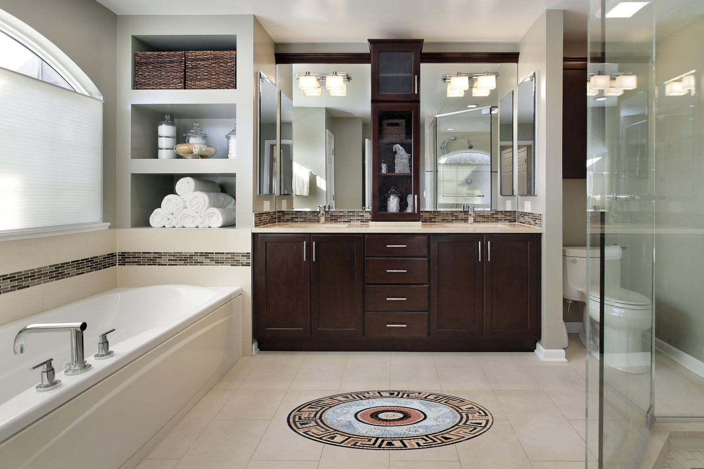 24" Handmade Radiant Sunburst Medallion: Exquisite Marble Mosaic Art Tile - Customization available