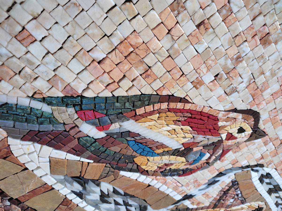Handmade Bird Mosaic Backsplash: Marble & Stone Wall Art (40" x 30")