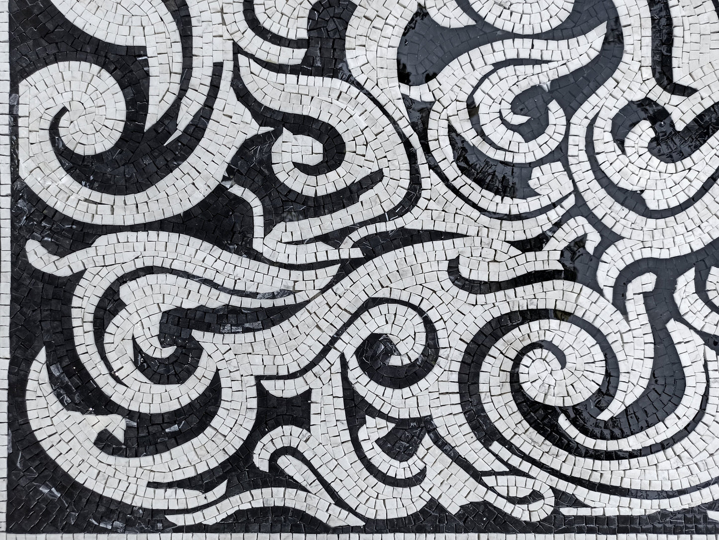 Handmade Marble Mosaic Tile: Waves Pattern, Indoor/Outdoor (58” x 40")