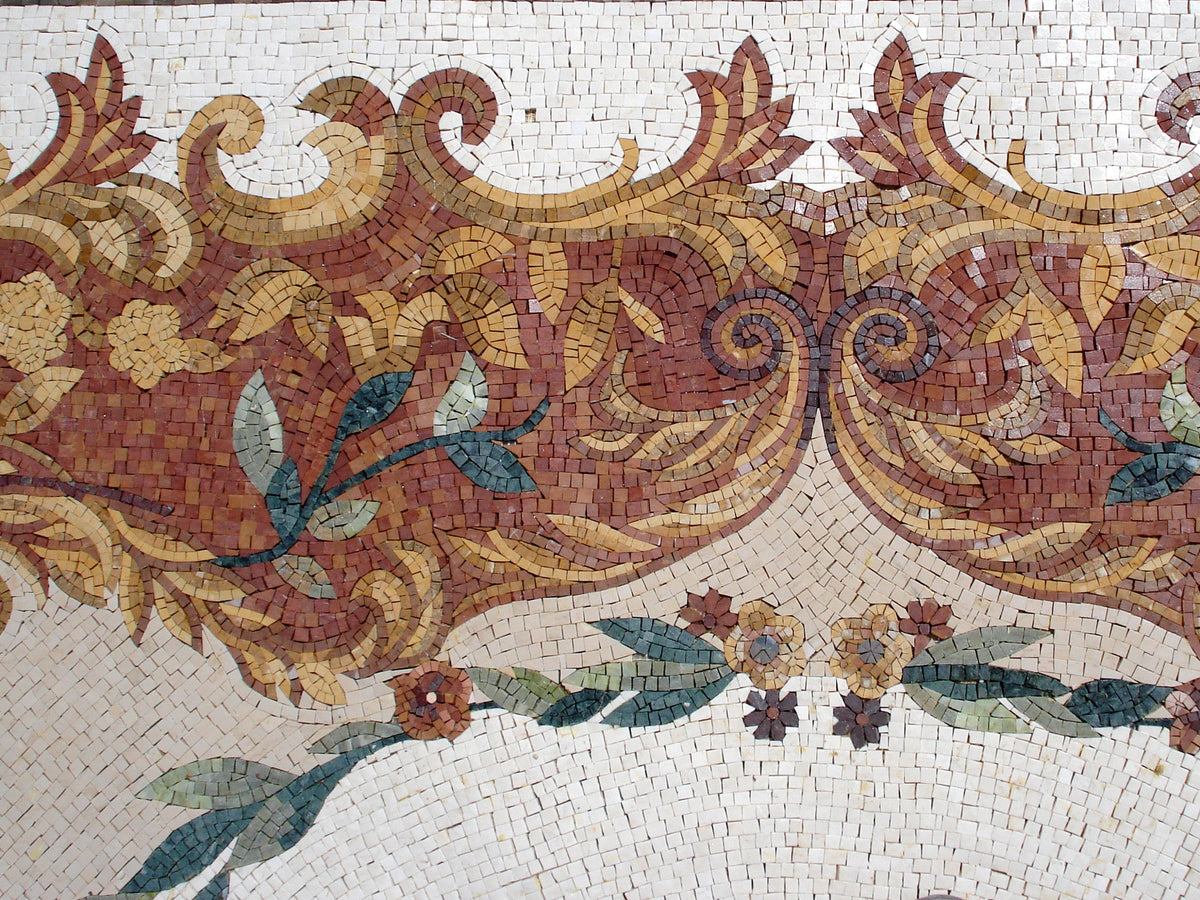 Floral Marble Mosaic Rug: Handmade Stone Carpet (108” x 64")