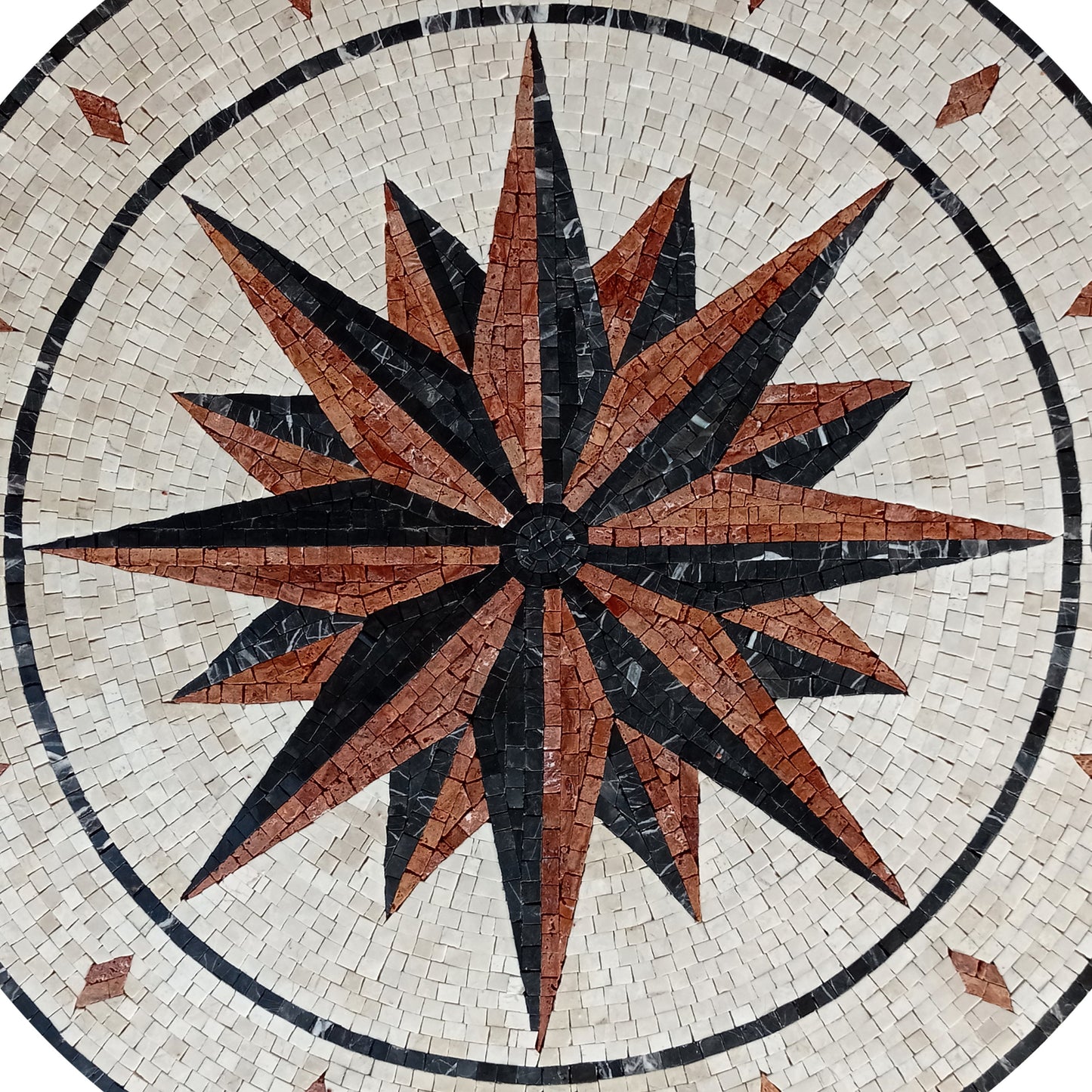 Artisanal Tranquility: Handmade Compass & Pool Tile Medallion Marble Mosaic Art - Customization available