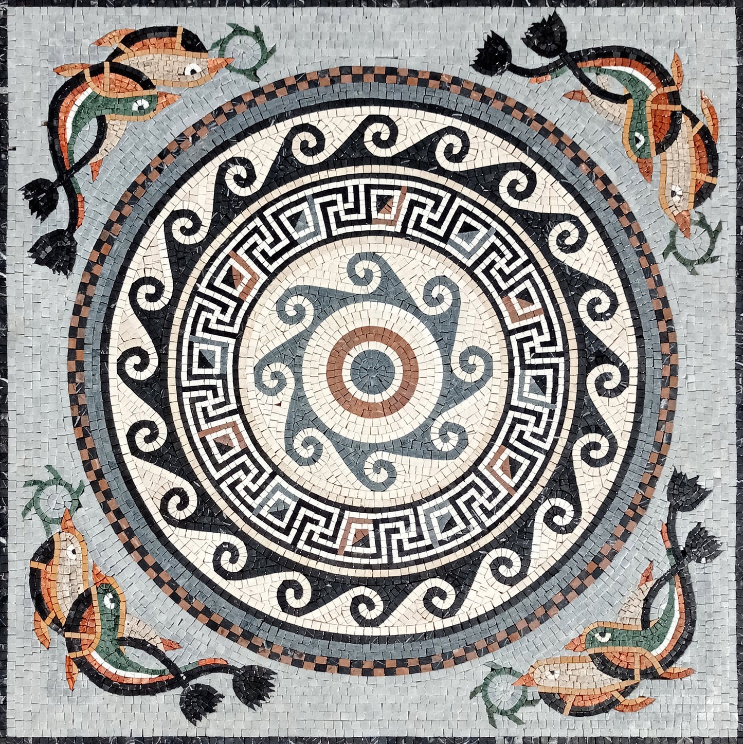 Handmade Dolphin Mosaic Tile: Marble Medallion (40x40)