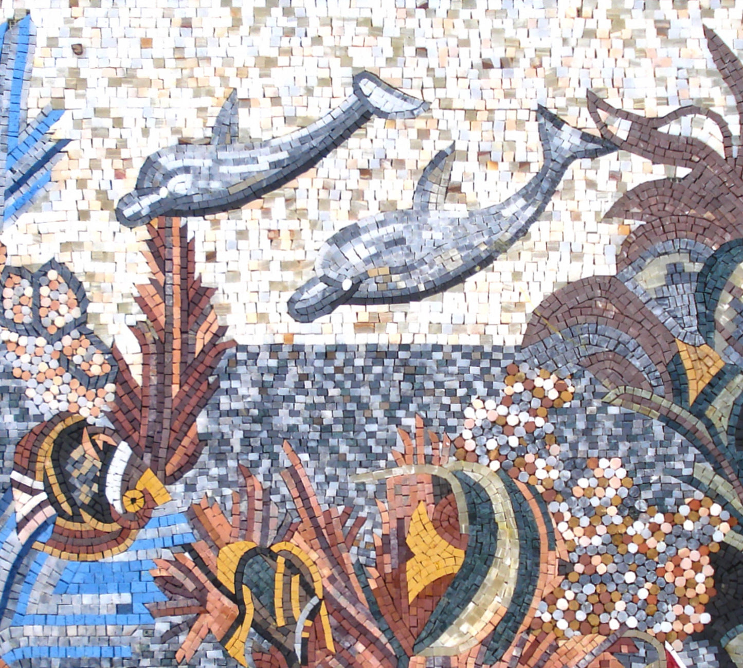 Handmade Dolphin Mosaic Mural: Sea Animal Stone Tile Art