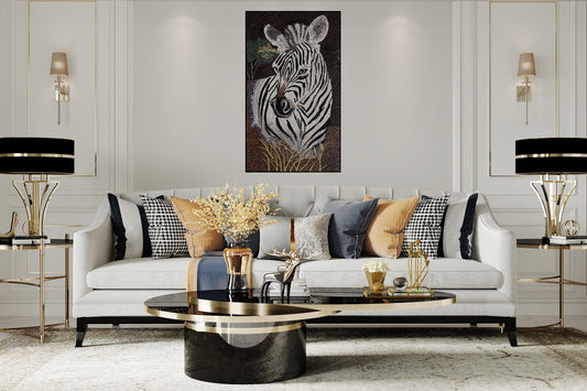Handmade Zebra Mosaic Art: Wild Animal Tile Backsplash