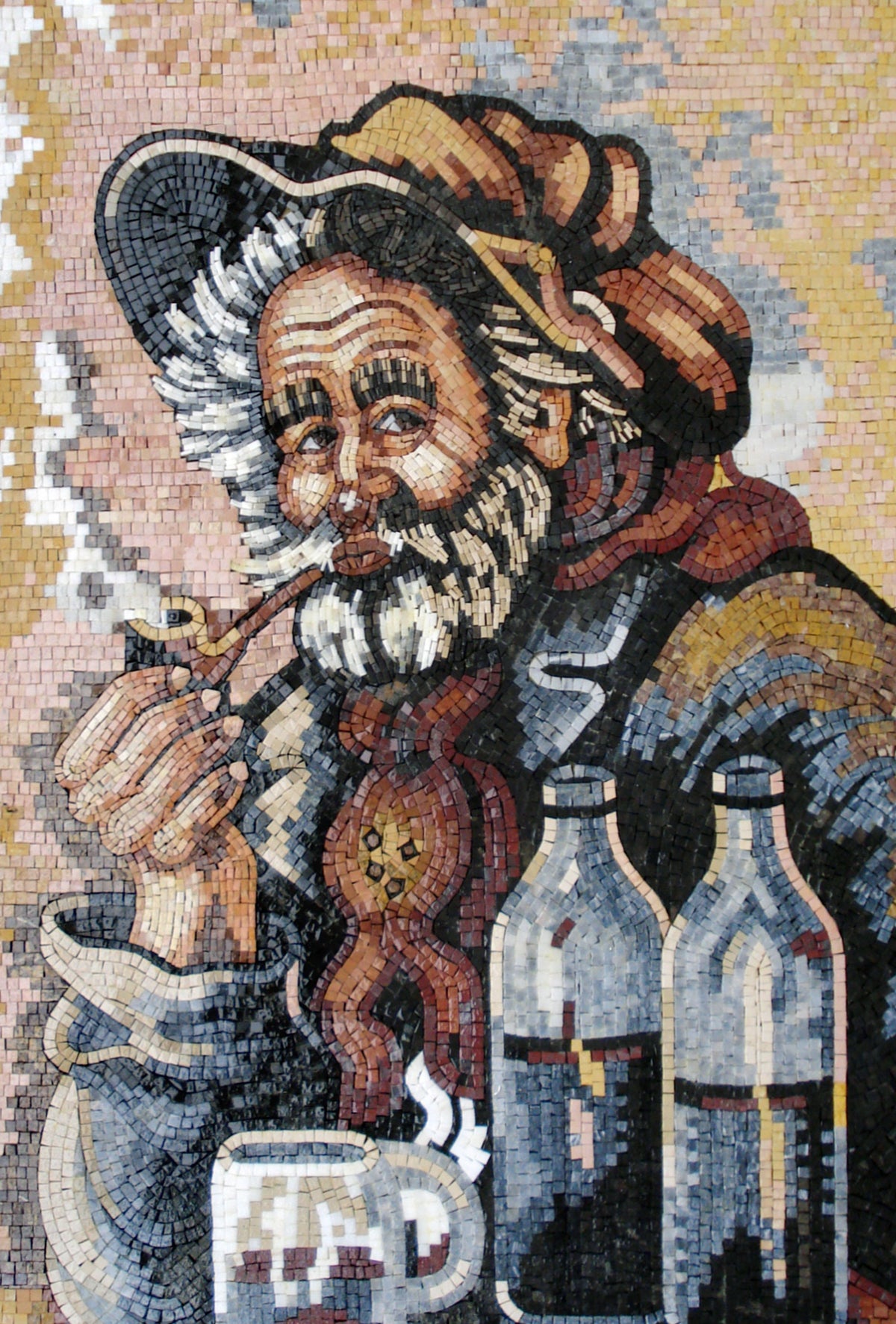 SELURTIS MOSAIC TILES |G. Selurtis Man Smoking Pipe Art Mosaic Tiles For Living Room Walls | Tiles For Interior And Outdoor Walls Decor
