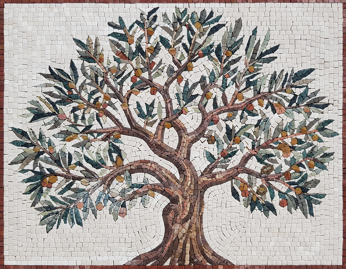Olive Tree Backsplash Marble Mosaic Tiles. Customization. Handcrafted Roman Mosaics