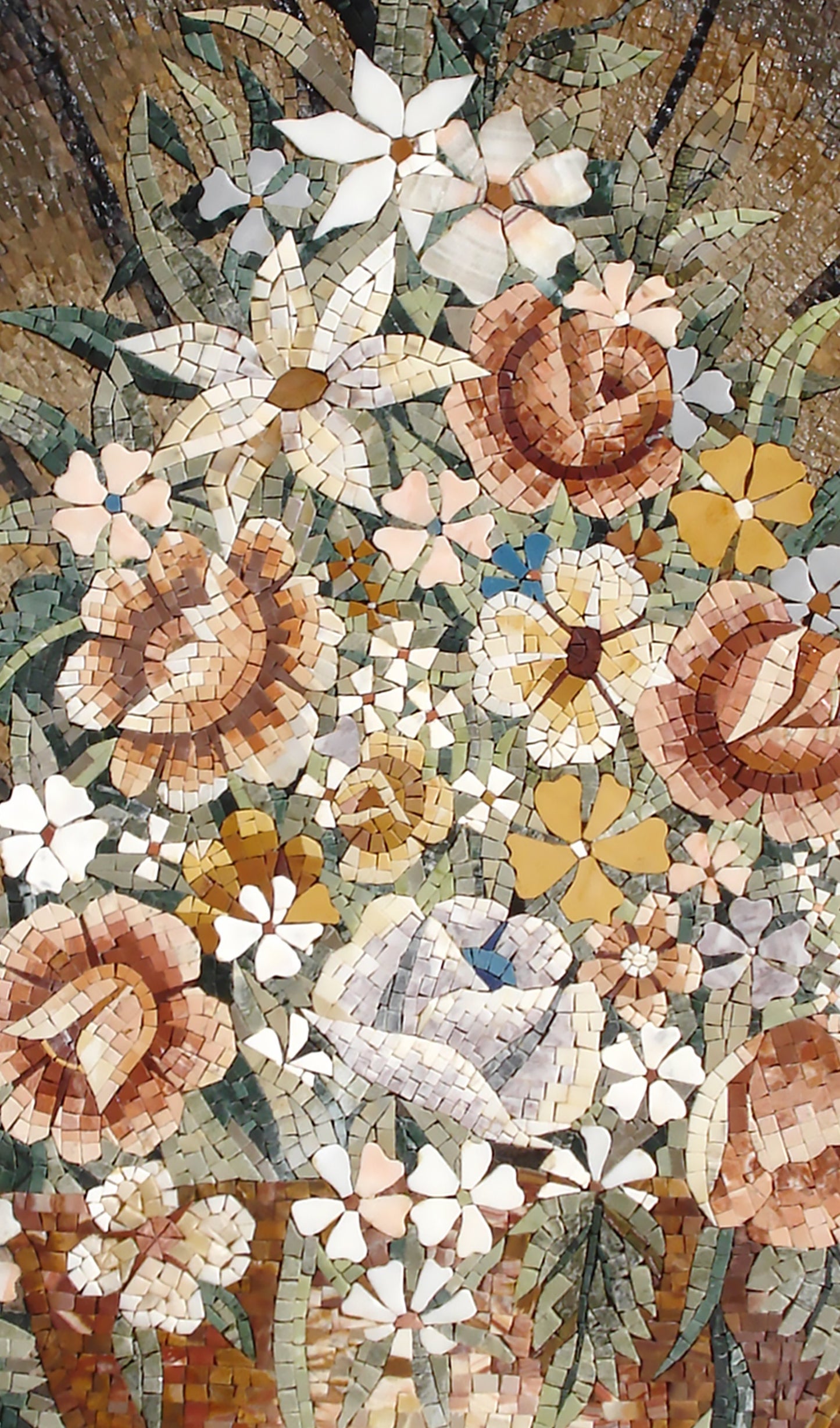 Handmade Flowers Vase Marble Mosaic Wall Art: Home Decor (60” x 36”)