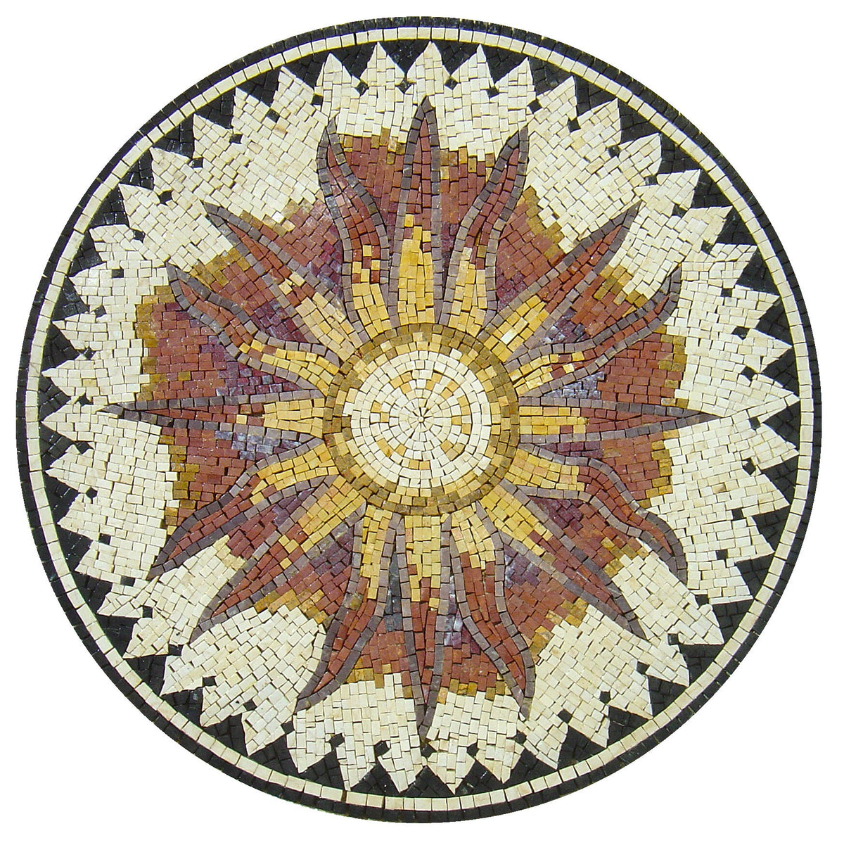 Sunny Splendor - 32-Inch Handmade Marble Sunflower Mosaic Medallion Art Tile Décor - Customization available