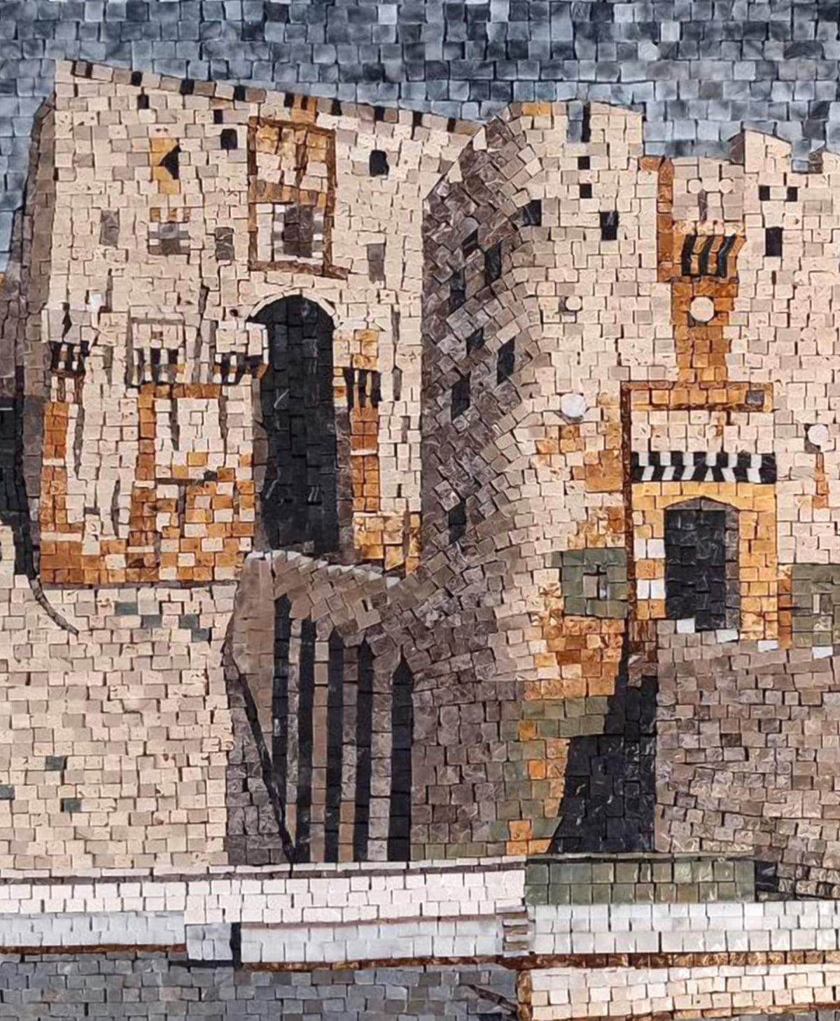 Handmade Castle Mosaic Mural: Aleppo Citadel Stone Art