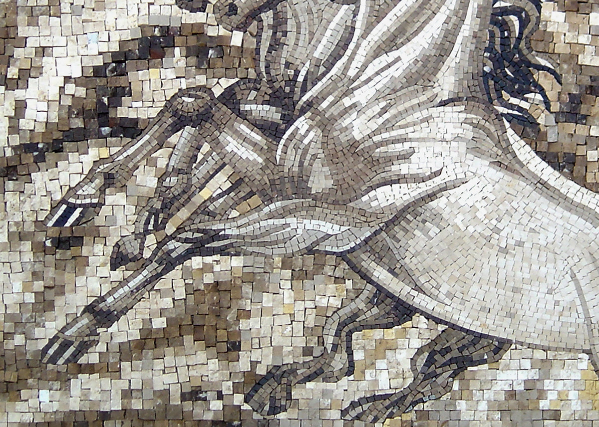 Handmade Running Horses Mosaic Mural: Stone Animal Wall Art (56” x 40")