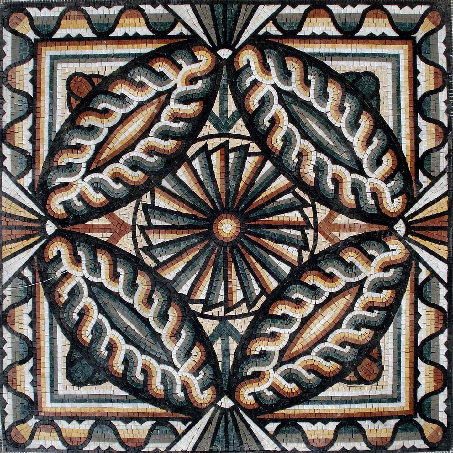 32" Medallion Marble Mosaic Tile: Inlay Art, Indoor/Outdoor
